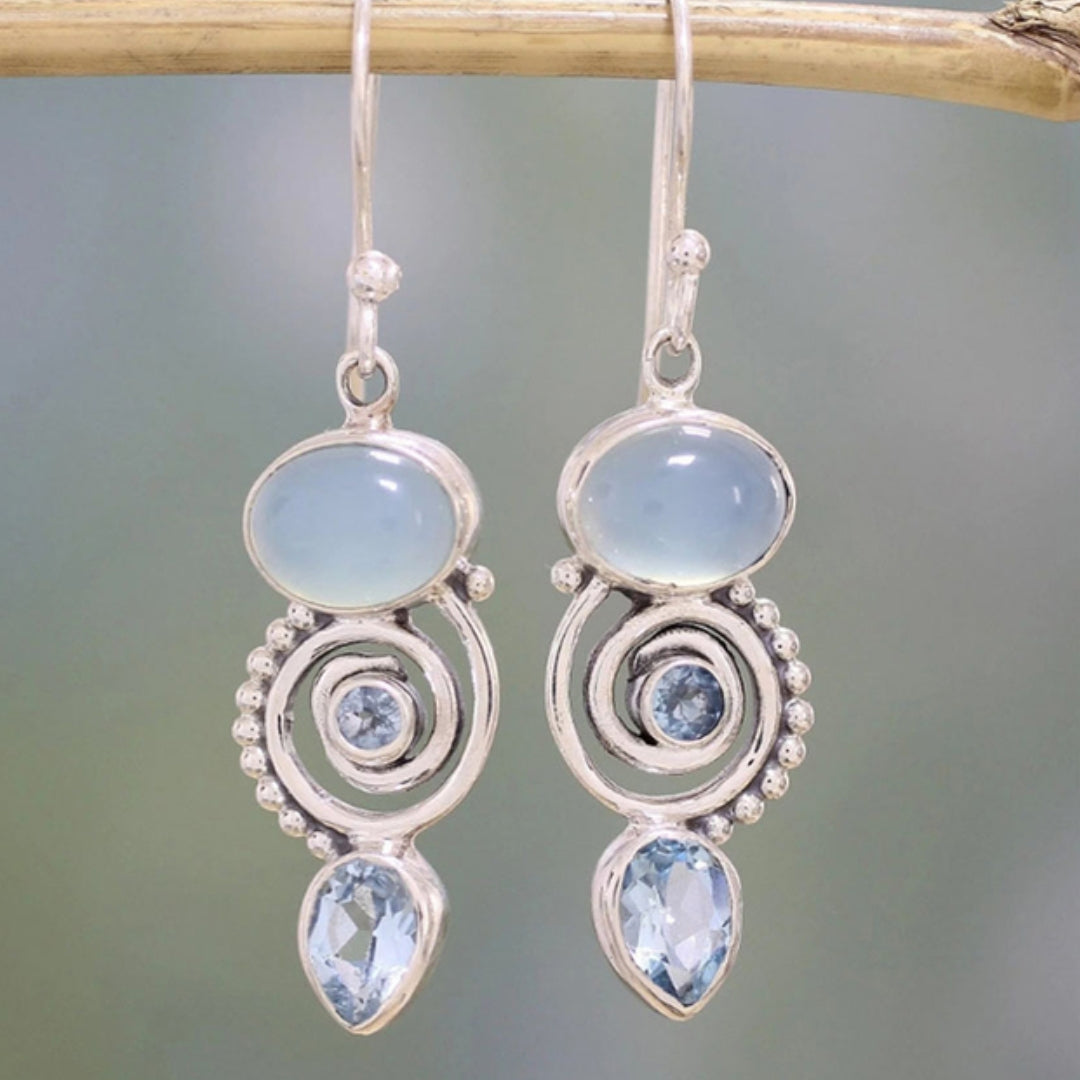 Verde™ | Exclusivos Pendientes de Plata Vintage con Piedra Lunar