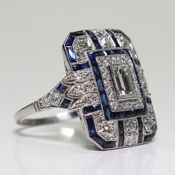 Mia™ | Anillo Vintage Azul Plateado para Mujeres