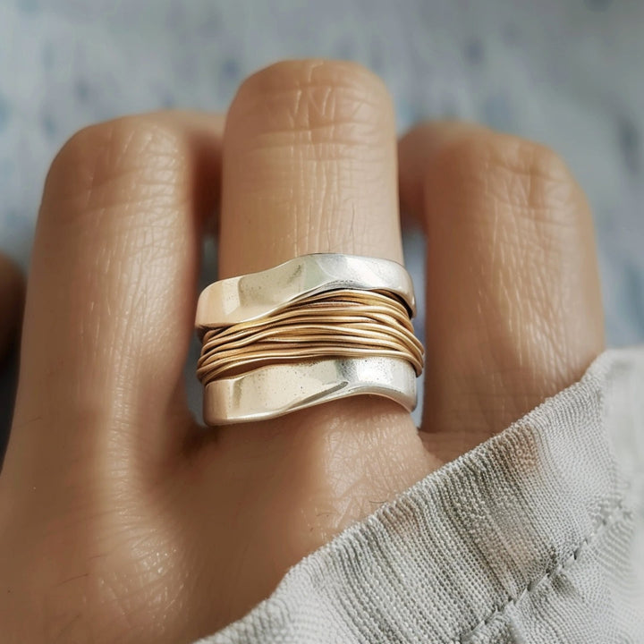 Sofia™ | Anillo de Alambre de Plata y Oro para Mujeres