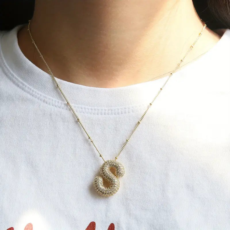 BubbleNote™ | Conjunto de Collar de Iniciales de Letra Dorada