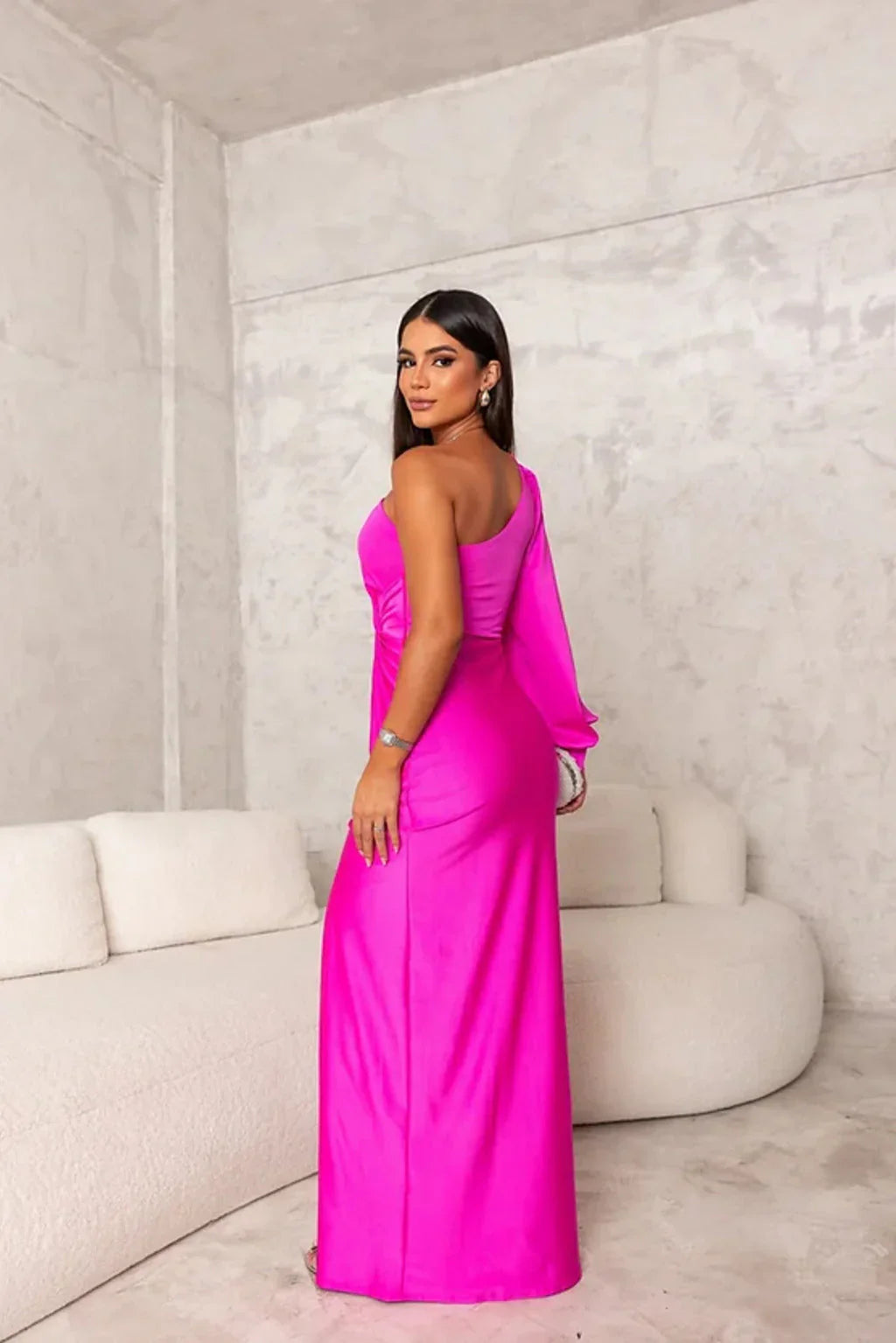 Evelyn™ – One-Shoulder Satin Maxi Dress