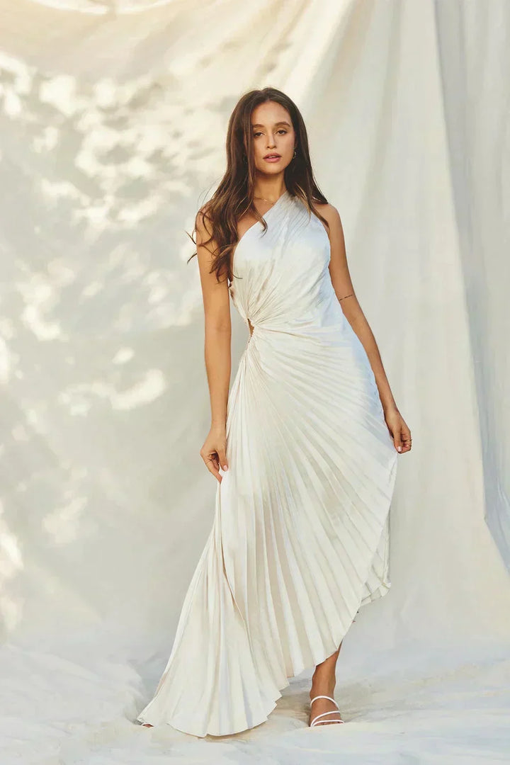 Sylvia™ – One-Shoulder Pleated Midi Dress