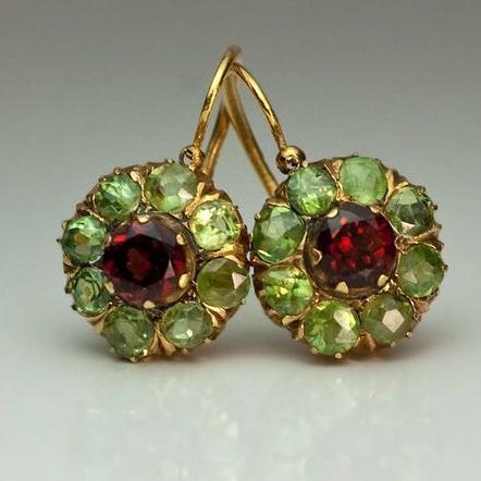 Vintage™ | Pendientes de Cristal Verde y Rojo