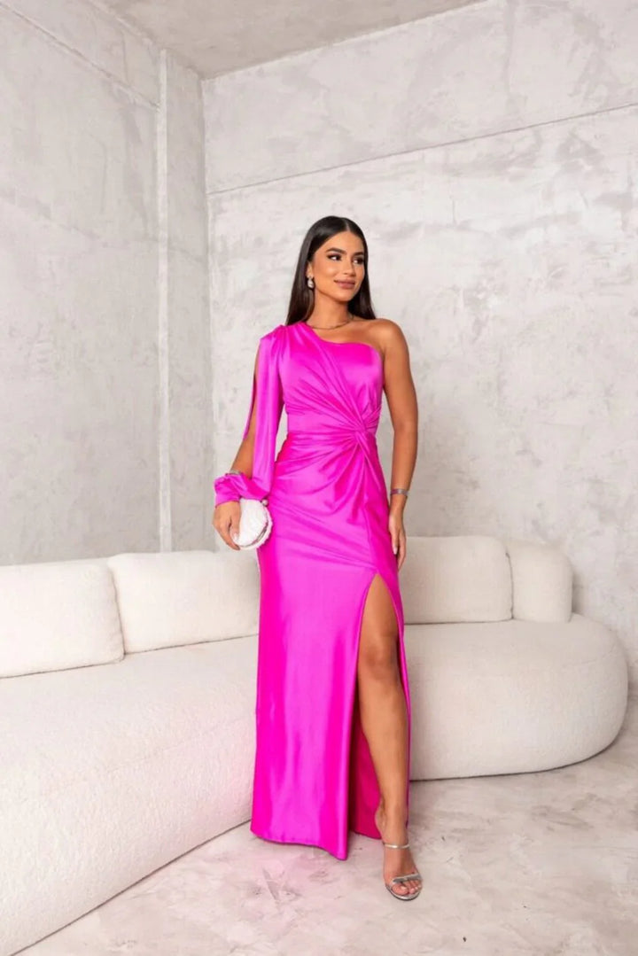 Evelyn™ – One-Shoulder Satin Maxi Dress
