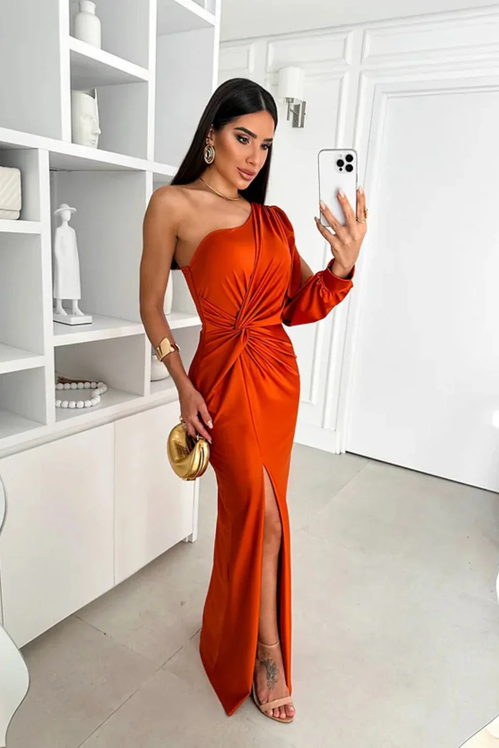 Evelyn™ – One-Shoulder Satin Maxi Dress