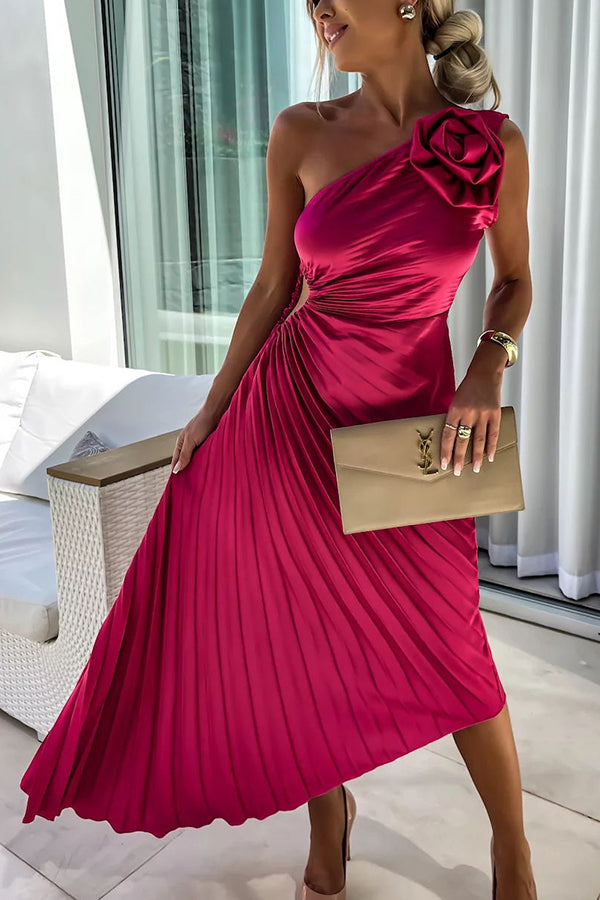 Lena™ – One-Shoulder Pleated Midi Dress
