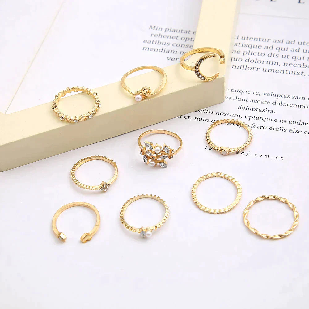Boho™ | Conjunto de Anillos de Plata y Oro (10 Pares)