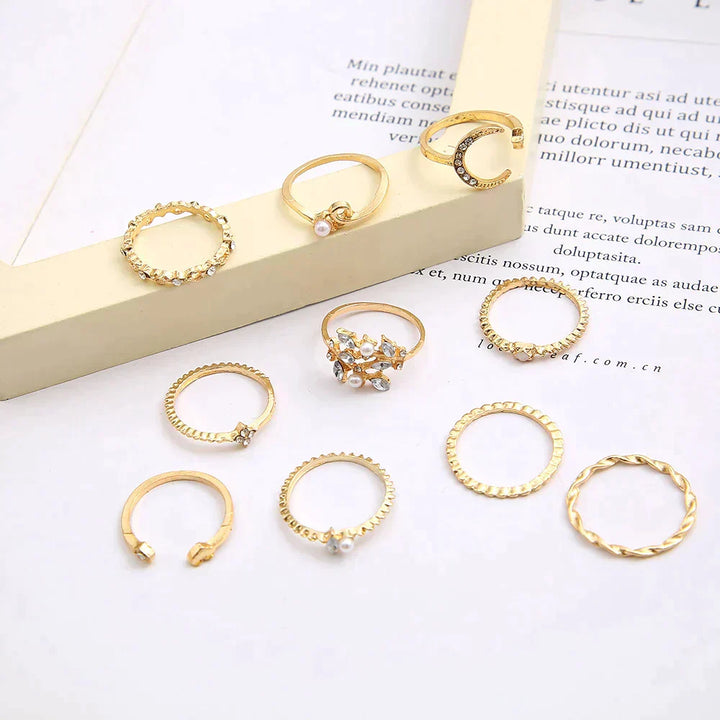 Boho™ | Conjunto de Anillos de Plata y Oro (10 Pares)