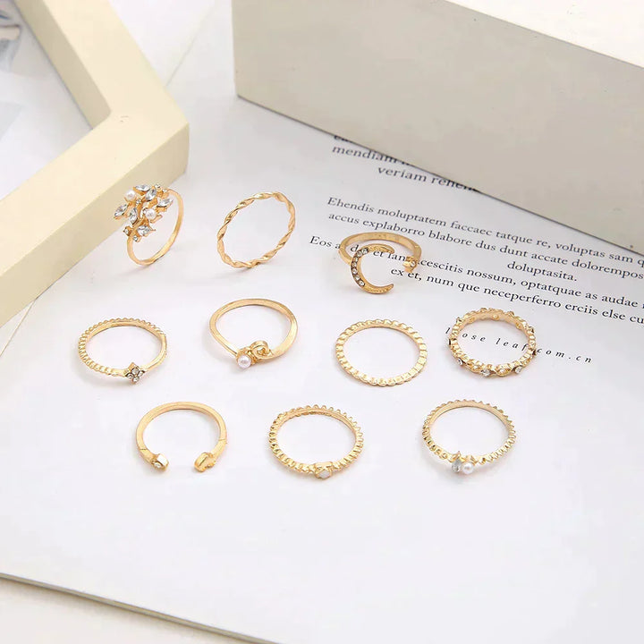 Boho™ | Conjunto de Anillos de Plata y Oro (10 Pares)
