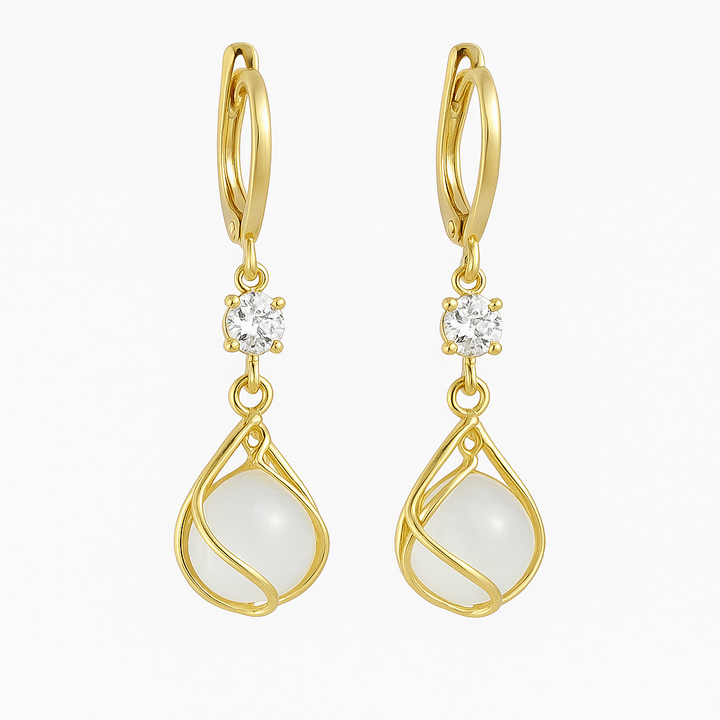 Aurelia™ | Pendientes Colgantes de Ópalo Blanco para Mujeres en Oro