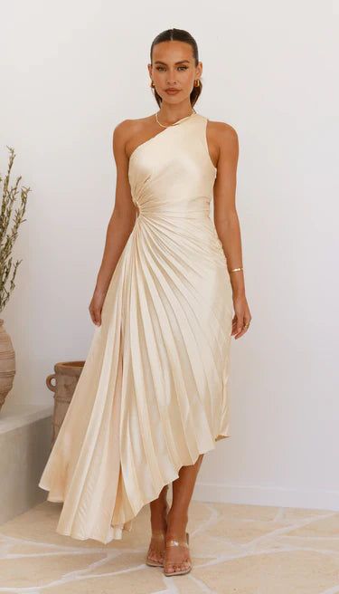 Sylvia™ – One-Shoulder Pleated Midi Dress