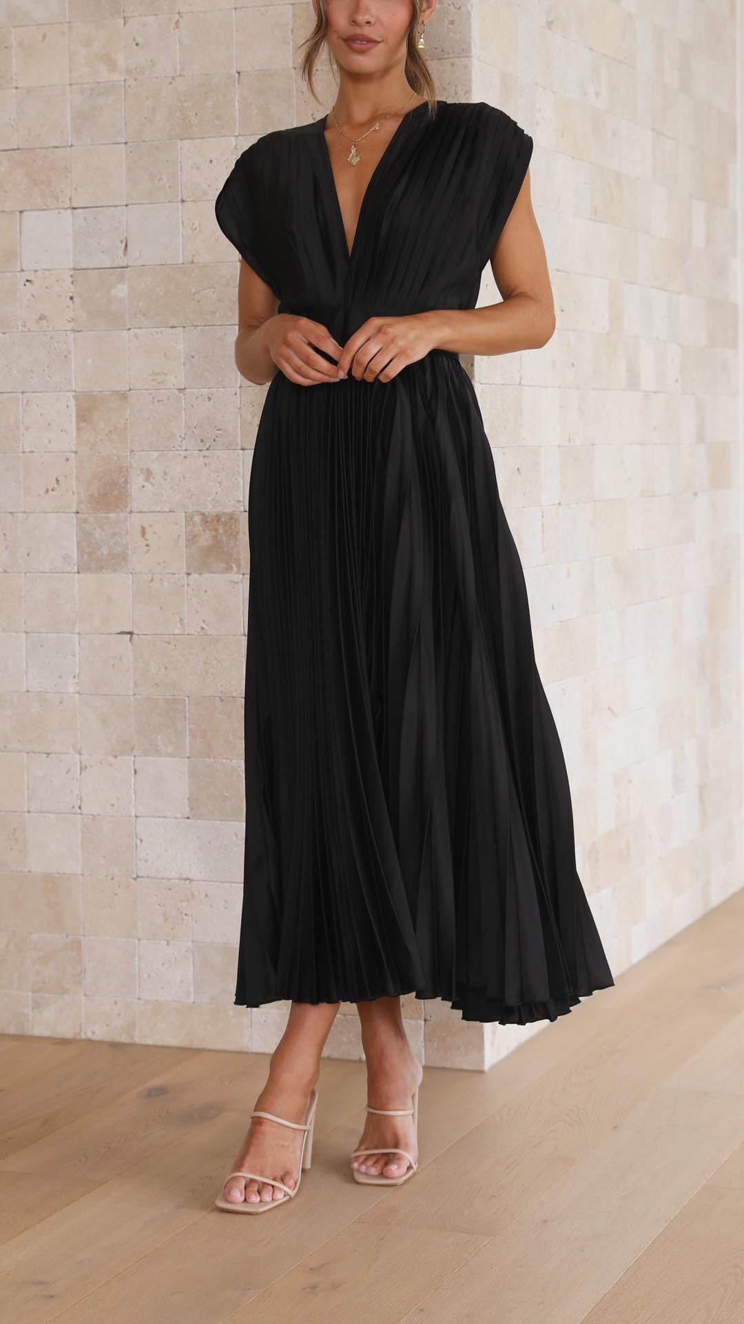 Alexis™ – a pleated v-neck dress