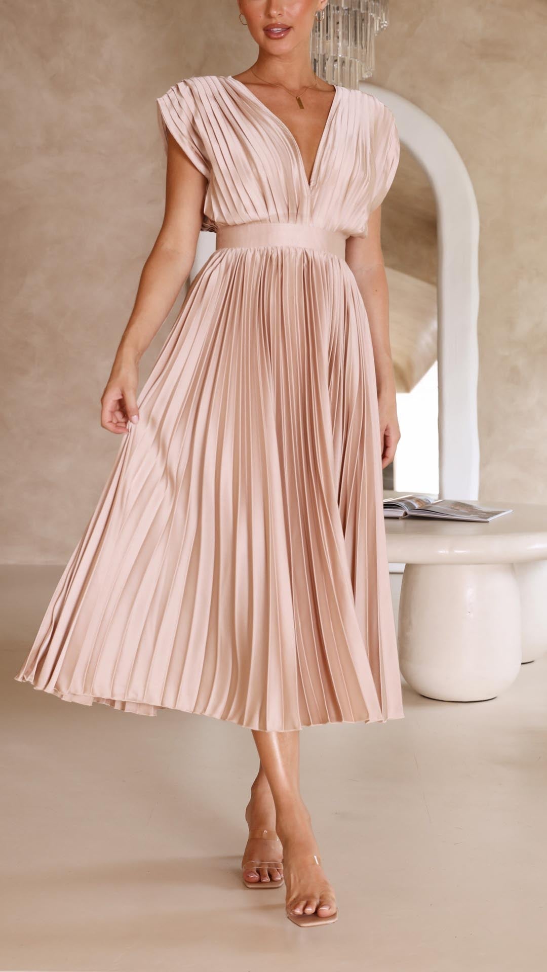 Alexis™ – a pleated v-neck dress