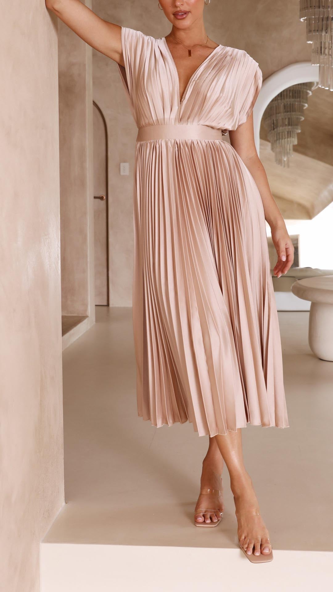 Alexis™ – a pleated v-neck dress