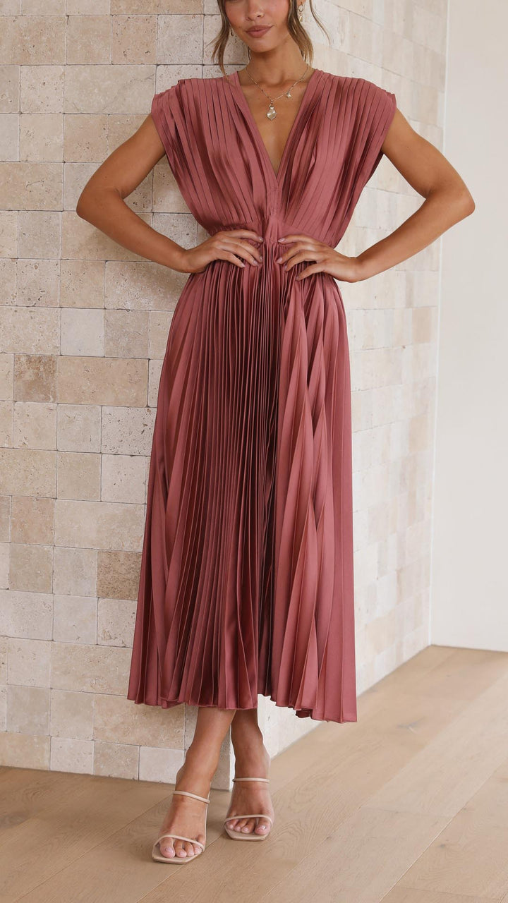 Alexis™ – a pleated v-neck dress