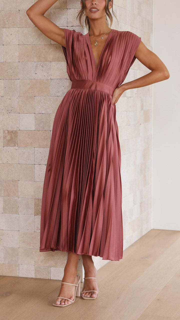 Alexis™ – a pleated v-neck dress
