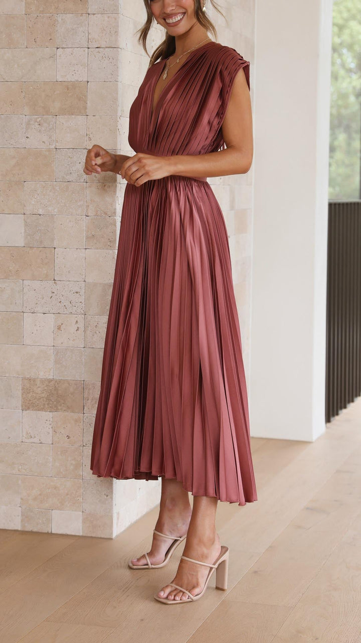 Alexis™ – a pleated v-neck dress