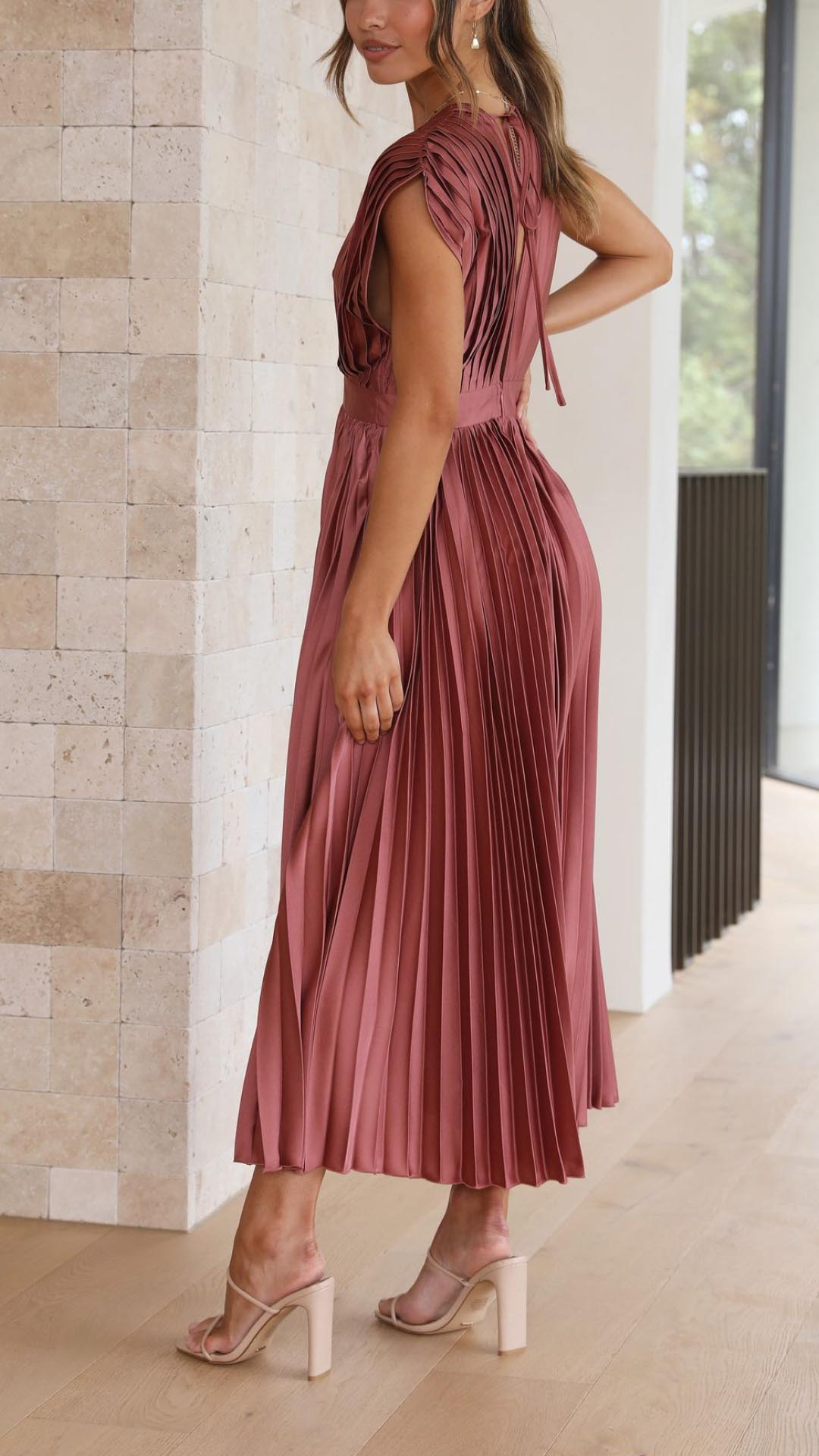 Alexis™ – a pleated v-neck dress