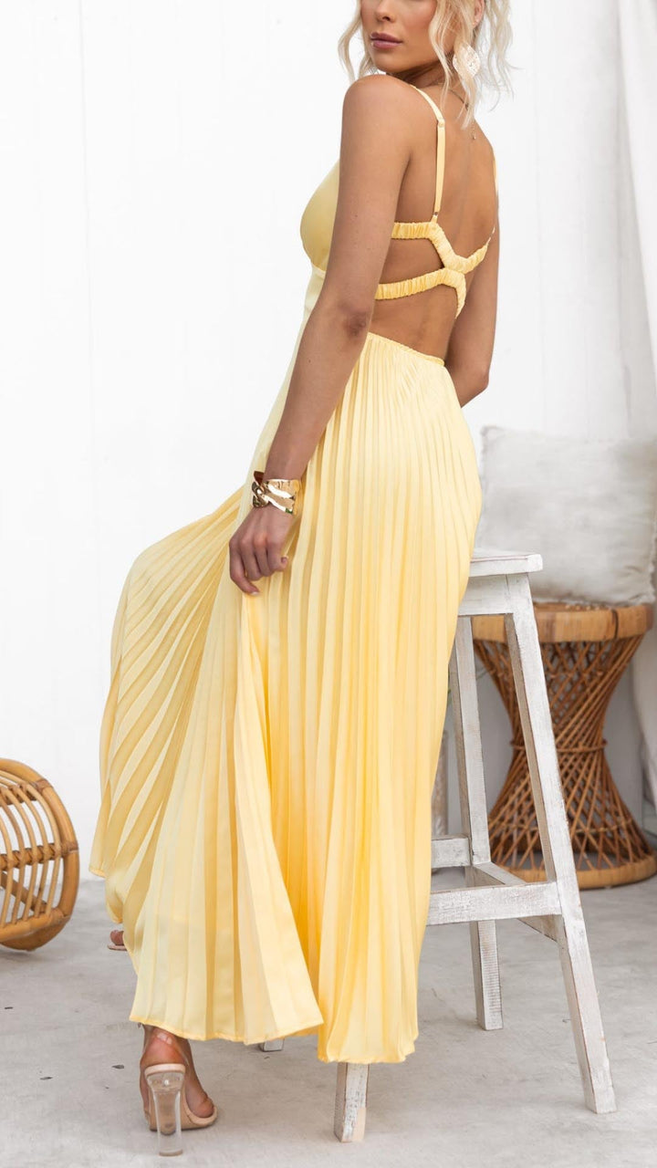 Abby™ – Pleated V-Neck Maxi Dress