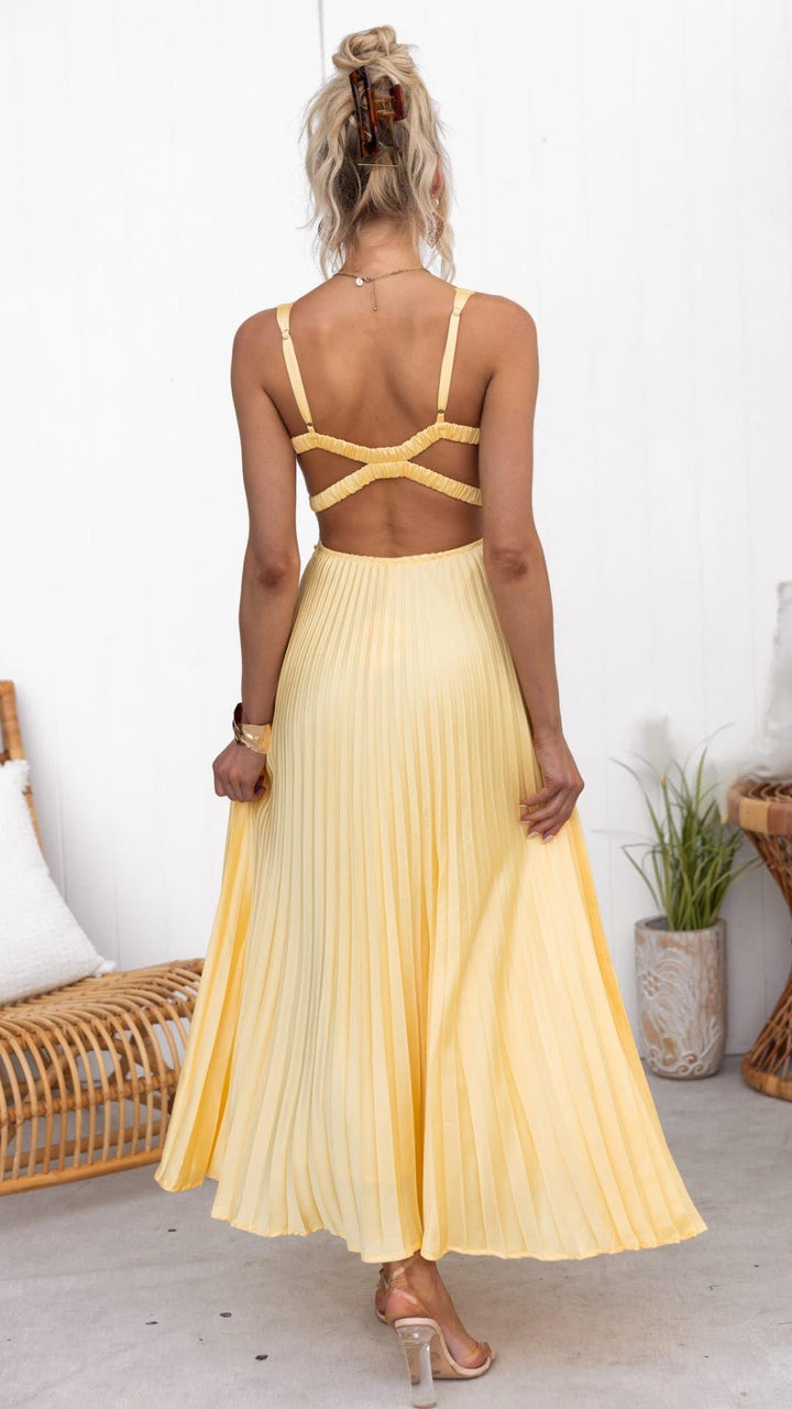 Abby™ – Pleated V-Neck Maxi Dress