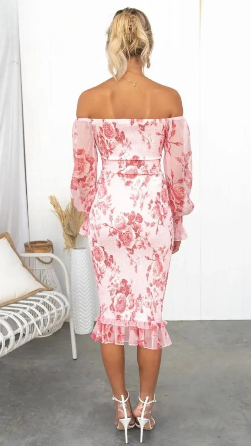 Emily™ – Off-Shoulder Floral Midi Dress