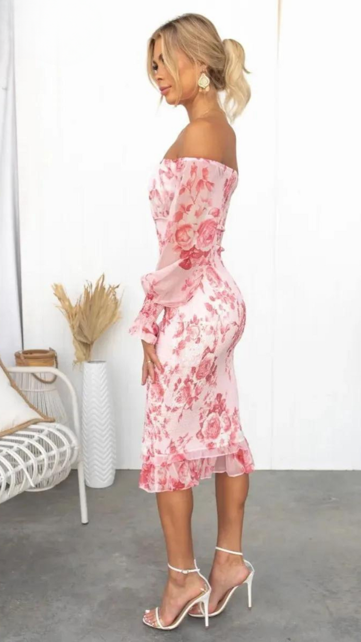 Emily™ – Off-Shoulder Floral Midi Dress