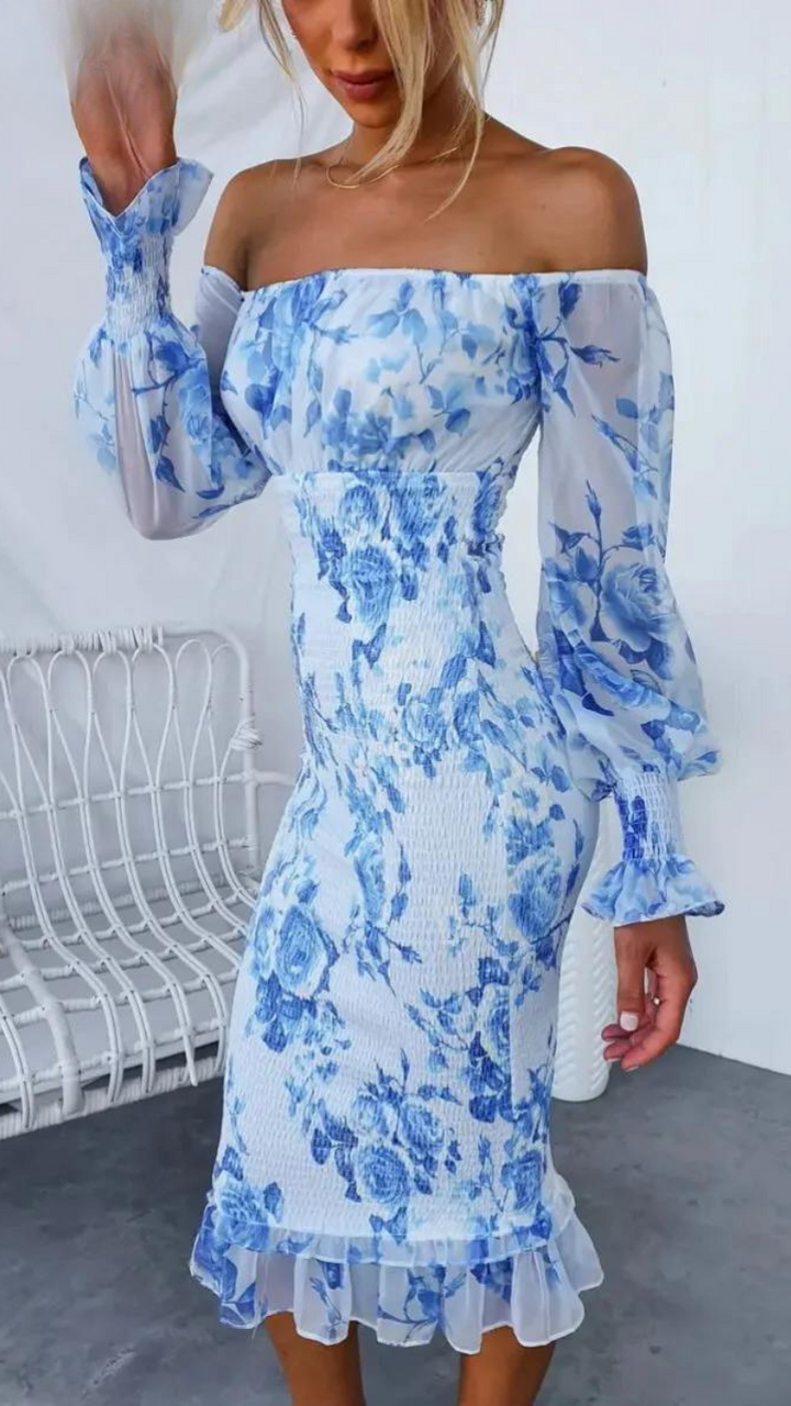 Emily™ – Off-Shoulder Floral Midi Dress