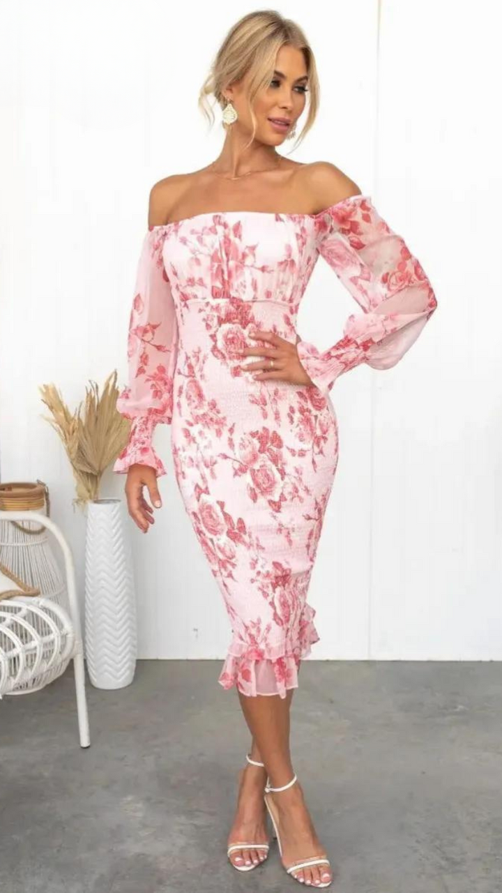 Emily™ – Off-Shoulder Floral Midi Dress