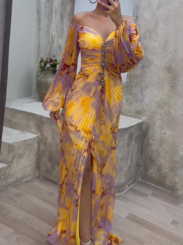 Grace™ – Pleated V-Neck Maxi Dress
