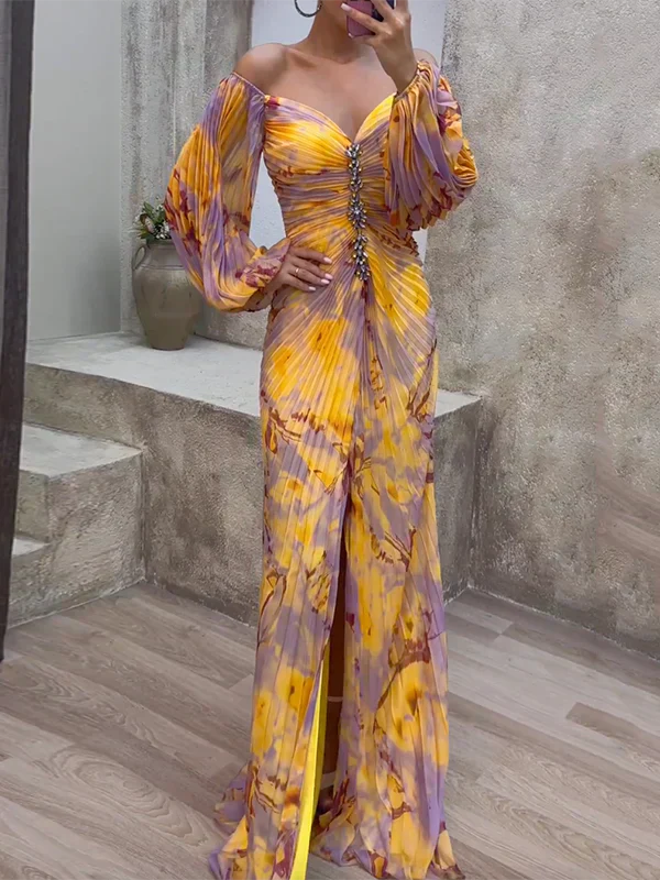 Grace™ – Pleated V-Neck Maxi Dress