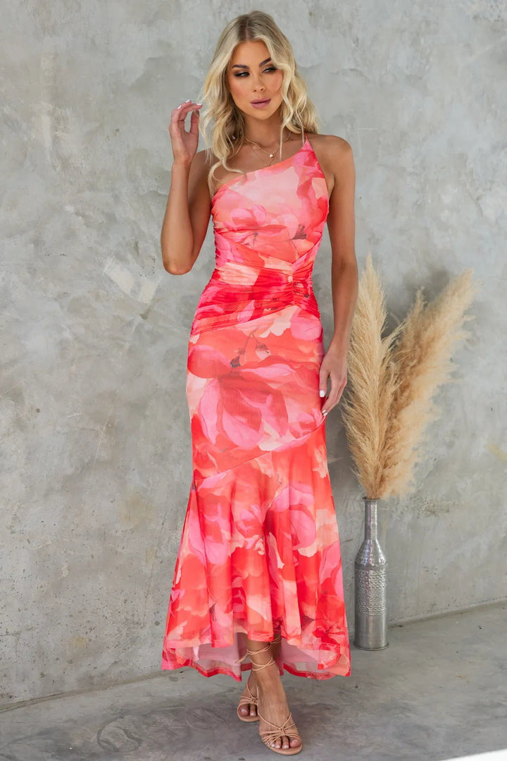 Isabelle™ – One-Shoulder Floral Midi Dress