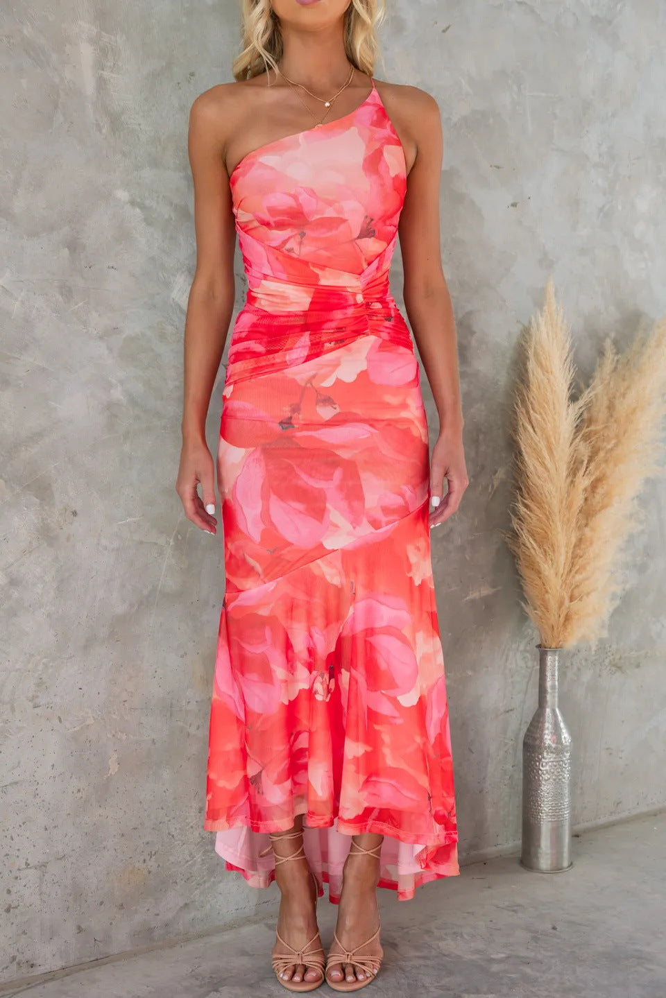 Isabelle™ – One-Shoulder Floral Midi Dress