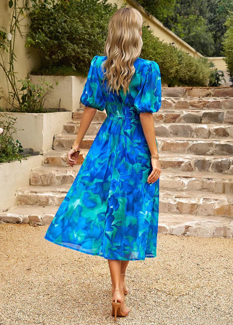 Clara™ – Floral V-Neck Midi Dress