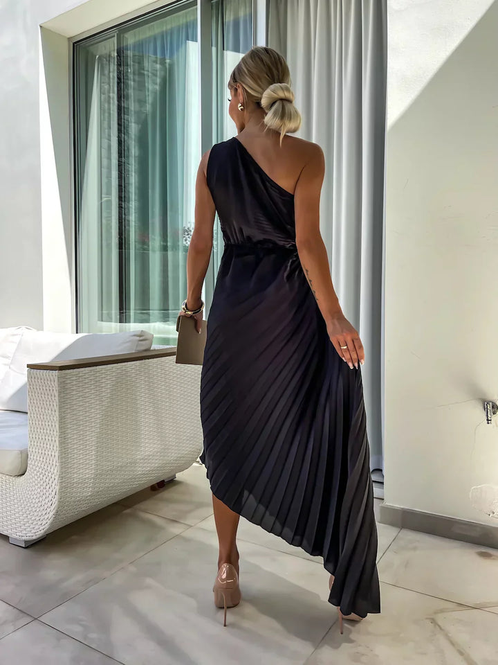 Lena™ – One-Shoulder Pleated Midi Dress