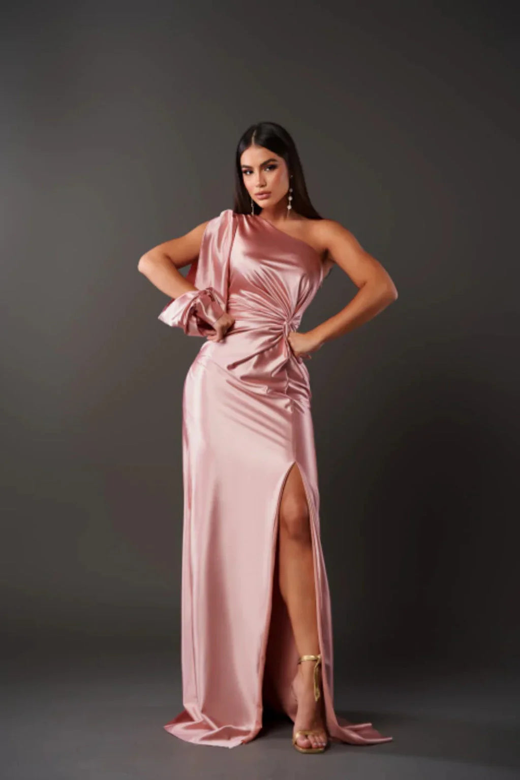 Evelyn™ – One-Shoulder Satin Maxi Dress