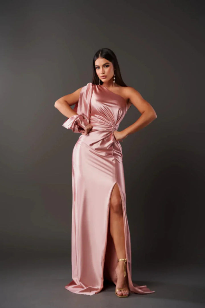 Evelyn™ – One-Shoulder Satin Maxi Dress