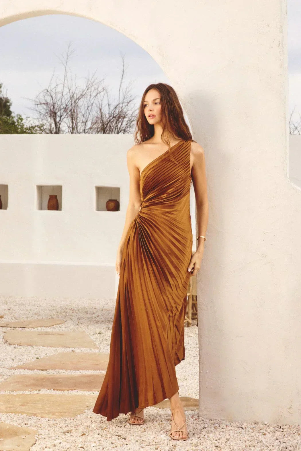 Sylvia™ – One-Shoulder Pleated Midi Dress